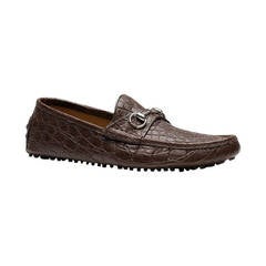 Used Gucci men’s driver shoes brown crocodile with horsebit