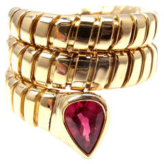 Vintage Bulgari Tubogas Ruby Yellow Gold Coil Snake Ring