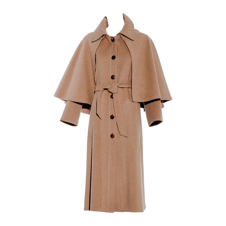 1970s CELINE  Tan Wool Cape Vintage 70s Trench Coat