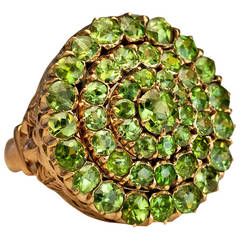 Antique Russian Demantoid Triple Cluster Ring