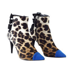 GIUSEPPE ZANOTTI ankle boot leopard calf suede cap toe 37 7 New