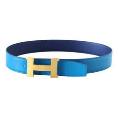 HERMES belt CONSTANCE 42mm Blue Sapphire Izmir brushed gold H New set 85