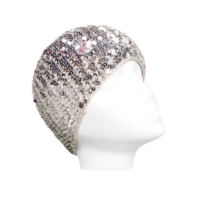 1970's Halston Silver Sequined Skull Cap