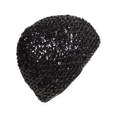 Retro 1970's Halston Black Sequined Skull Cap