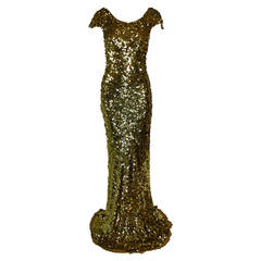 Vintage Gold Paillette Bias Cut Mermaid Gown