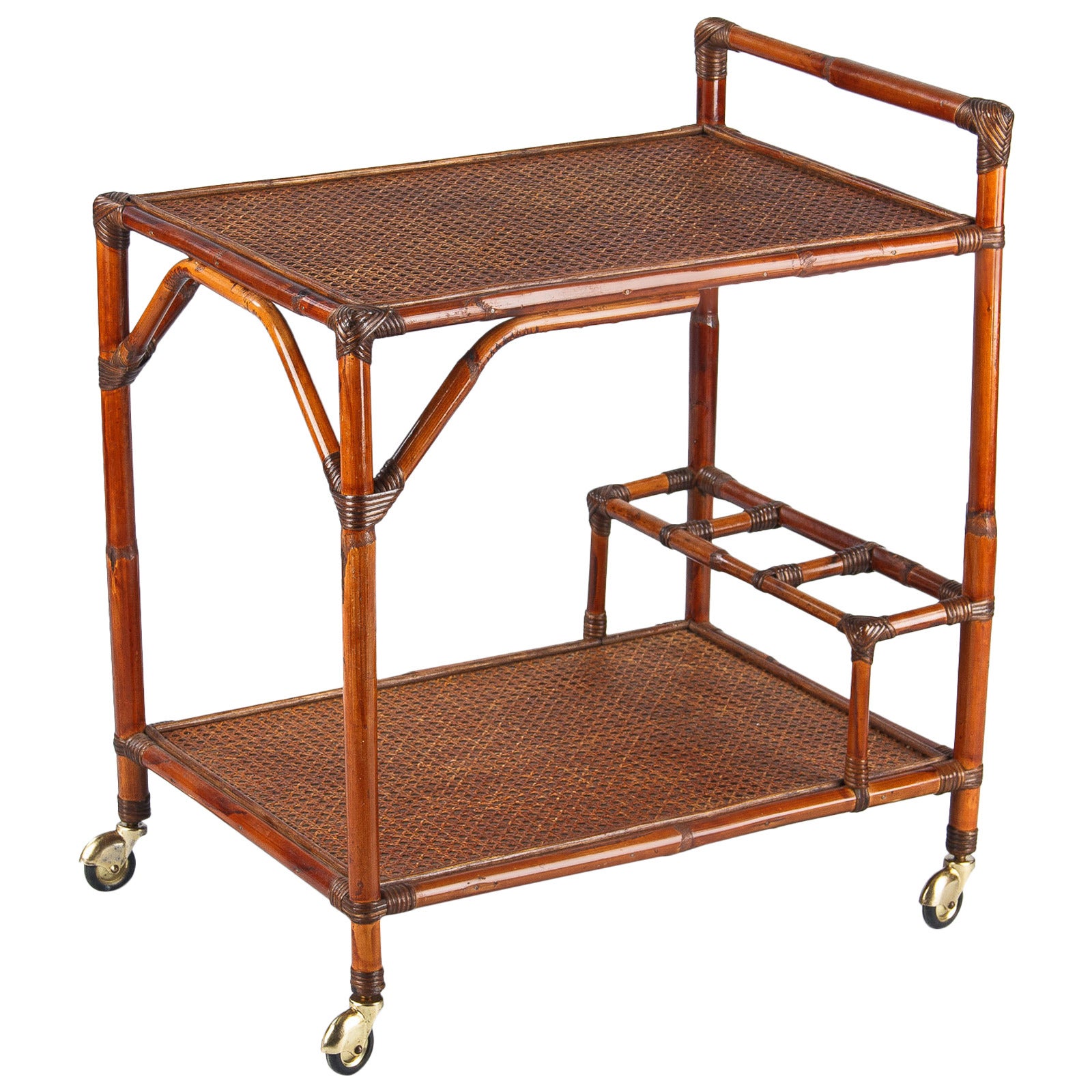French 1920s Colonial Style Bamboo Bar Cart