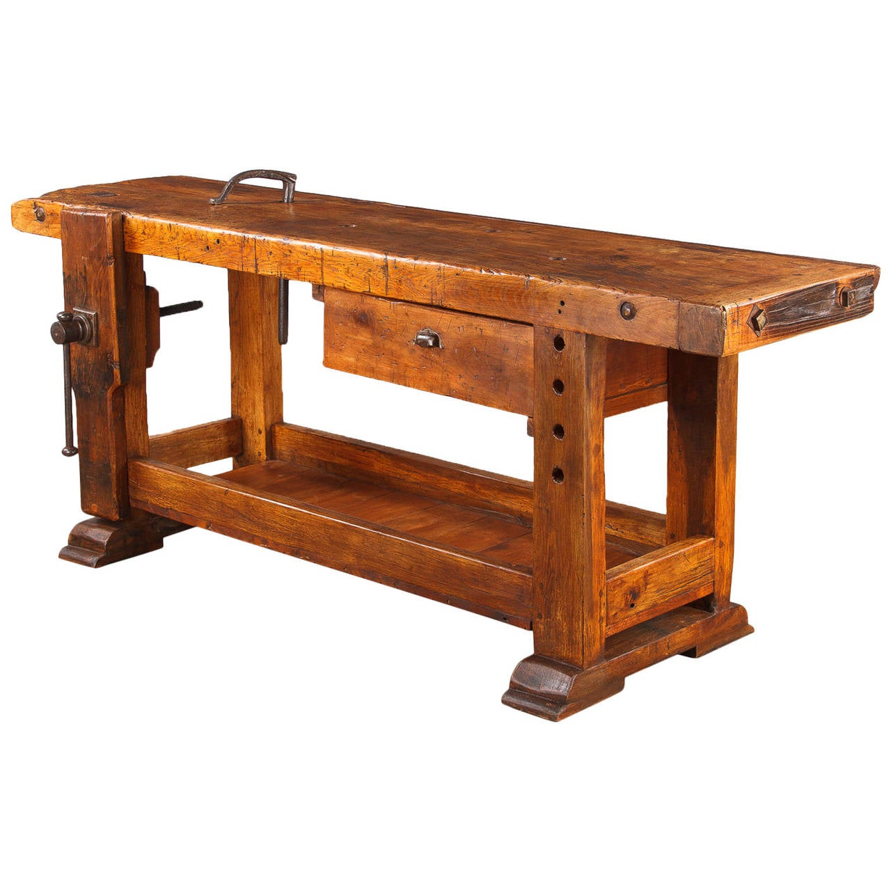 French Industrial Walnut Carpenter's Workbench, Late 1800s 