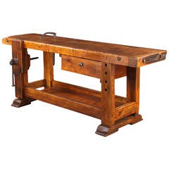 Antique French Industrial Walnut Carpenter's Workbench, Late 1800s