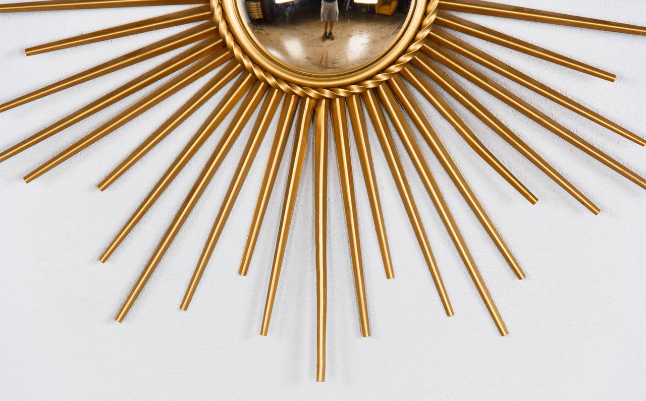 Mid-Century Modern French Midcentury Gilded Metal Sunburst Mirror by Chaty Vallauris