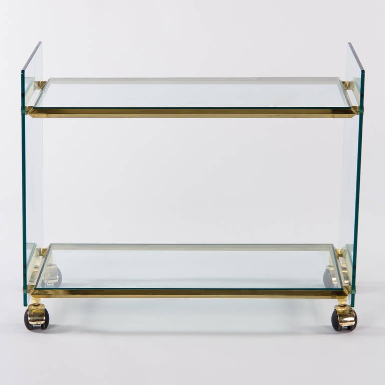 Vintage Italian Brass and Glass Bar Cart, 1950s In Good Condition In Austin, TX