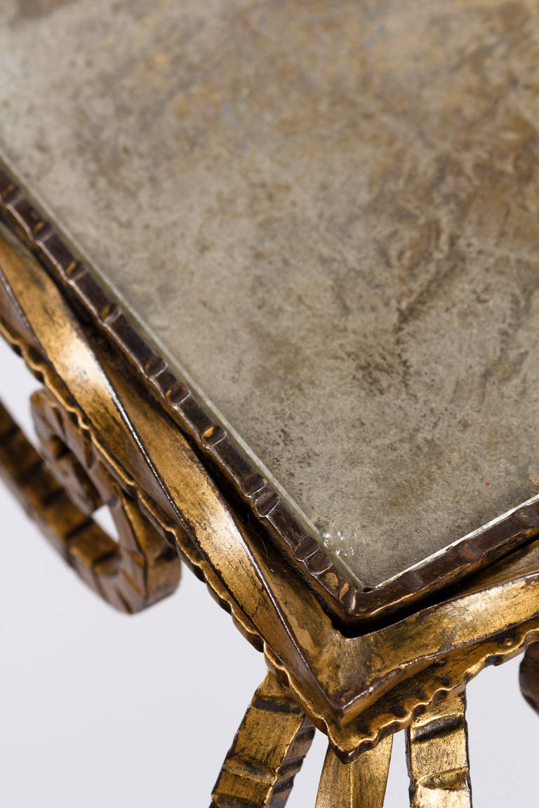French Midcentury Gilded Metal and Mirrored Top Coffee Table, 1940s 3