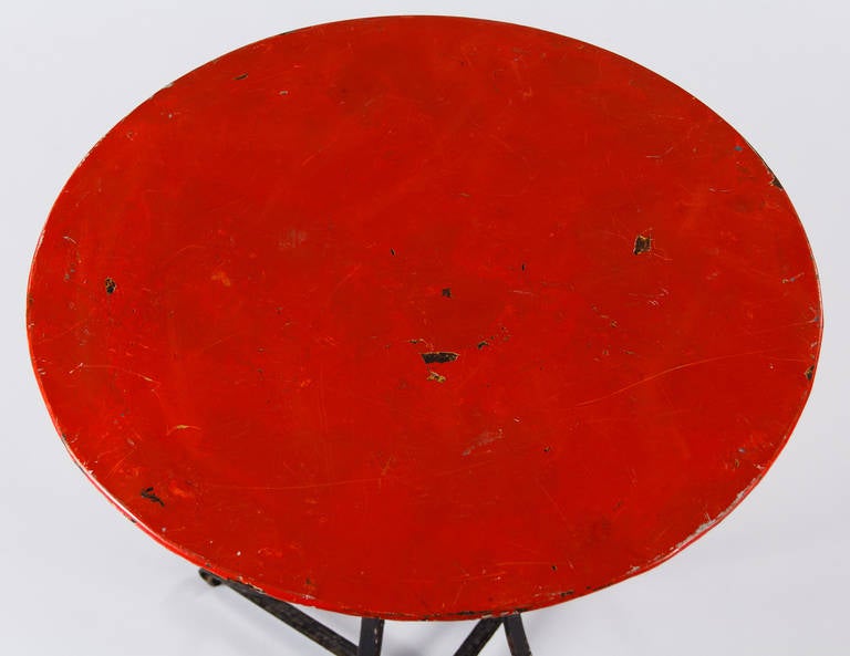 Painted Red and Black French Iron Gueridon Table, 1920s