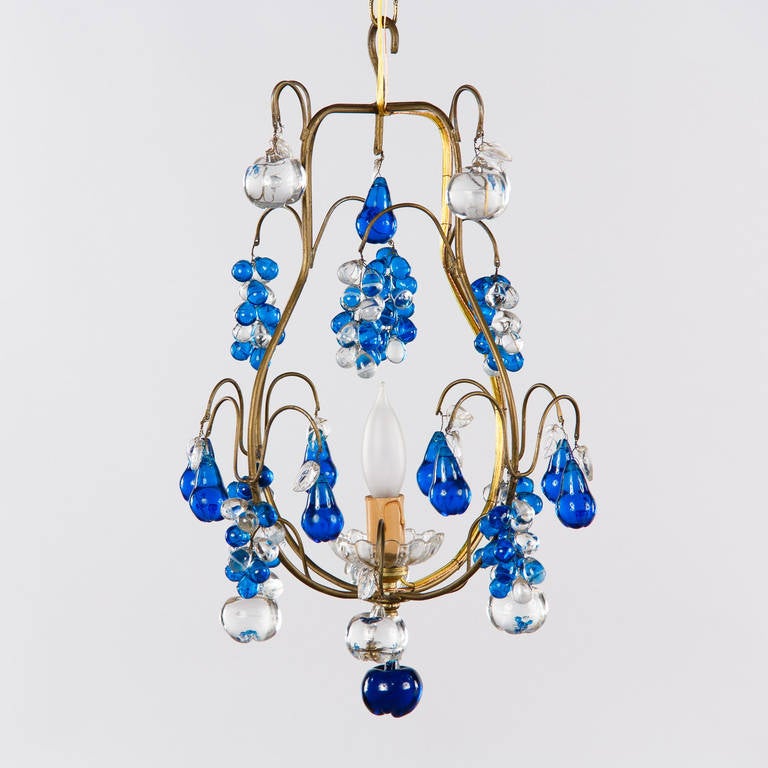 Vintage Murano Chandelier with Cobalt Blue Glass Pendants, 1950s In Good Condition In Austin, TX
