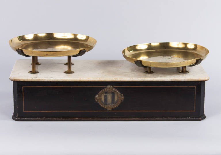 Ebonized French Napoleon III Marble-Top Bakery Scale, 1870s