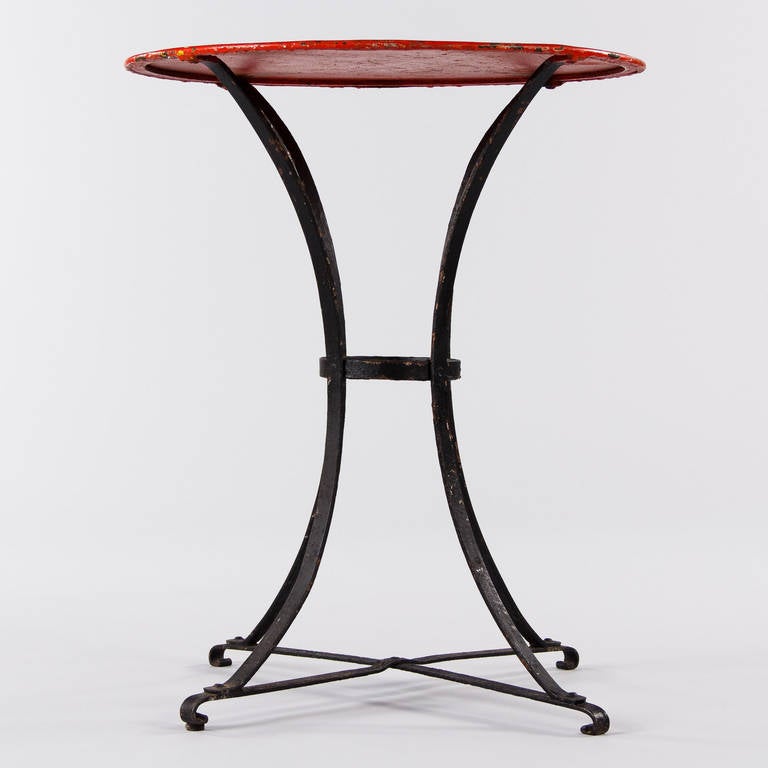 Metal Red and Black French Iron Gueridon Table, 1920s