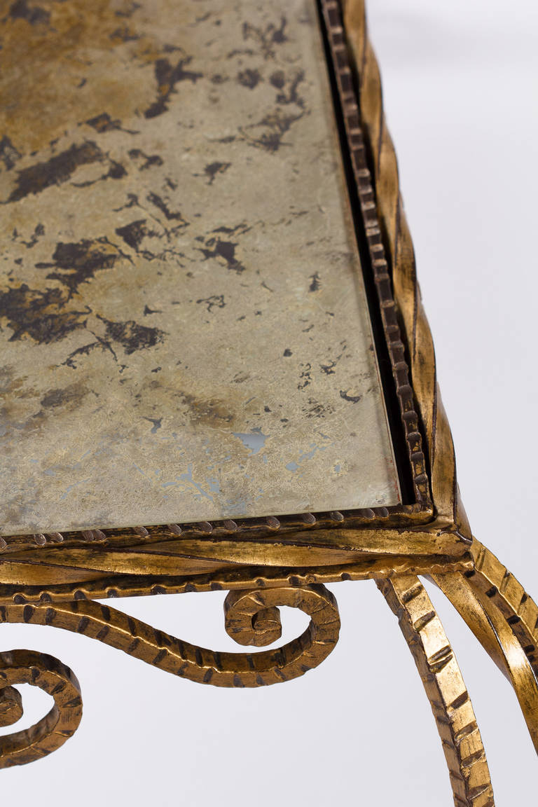 French Midcentury Gilded Metal and Mirrored Top Coffee Table, 1940s 1