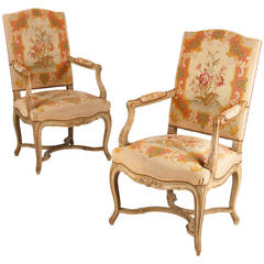 Pair of French Louis XV Style Painted Armchairs, circa 1920s 2