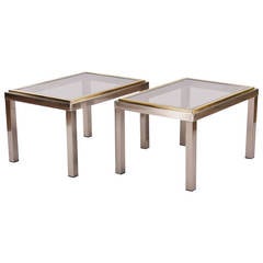 Pair of French Vintage Chrome and Brass Side Tables, 1970s