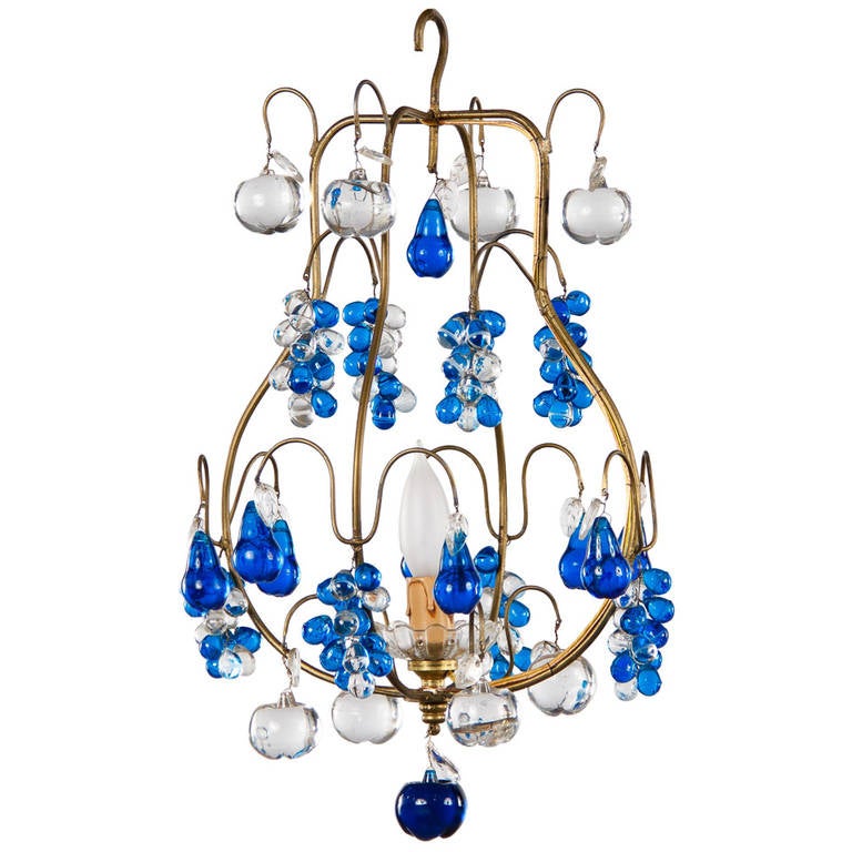 Vintage Cobalt Blue Glass And Brass Chandelier For At 1stdibs Vintage Murano Chandelier With Cobalt Blue Glass Pendants 1950s
