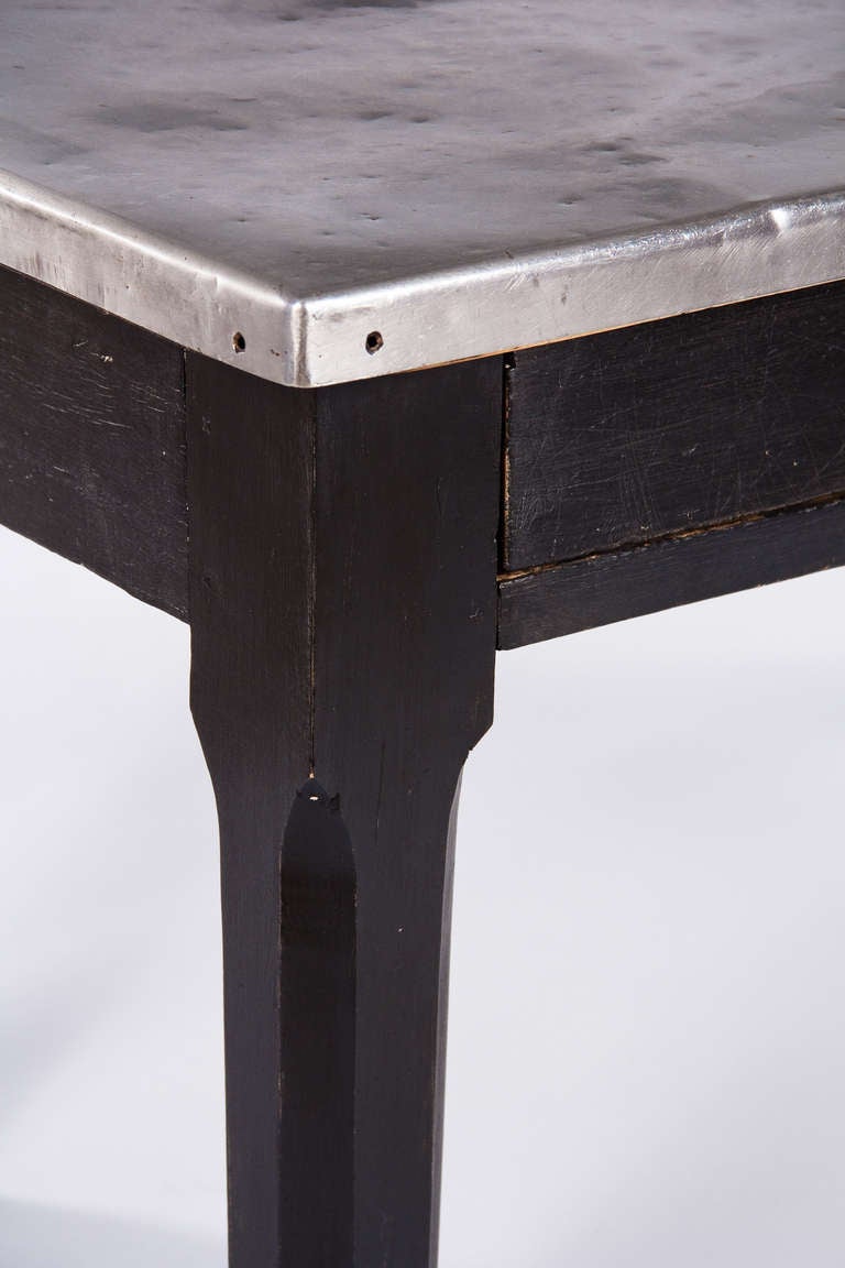 20th Century French Restaurant Table with Stainless Steel Top, 1920s