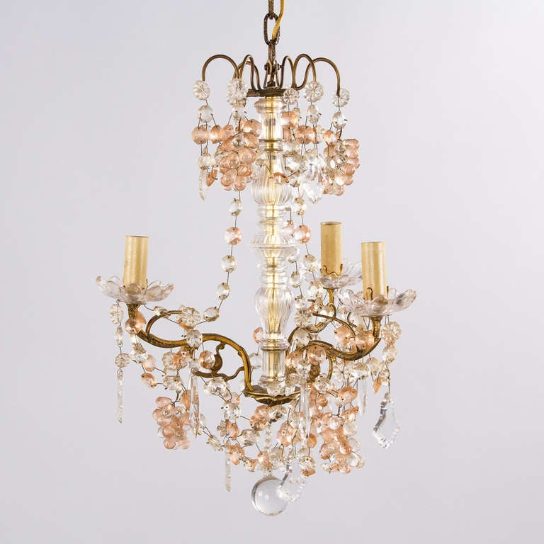 Romantic 1930s French Crystal Chandelier with Glass Grapes