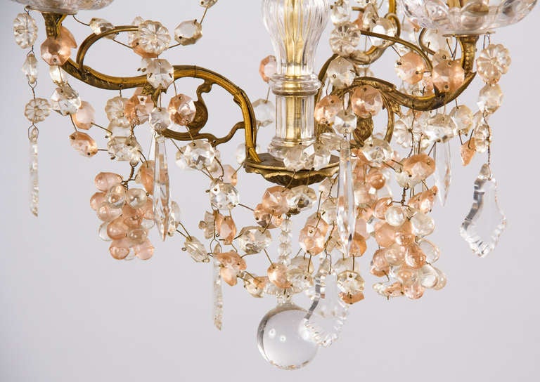 Brass 1930s French Crystal Chandelier with Glass Grapes