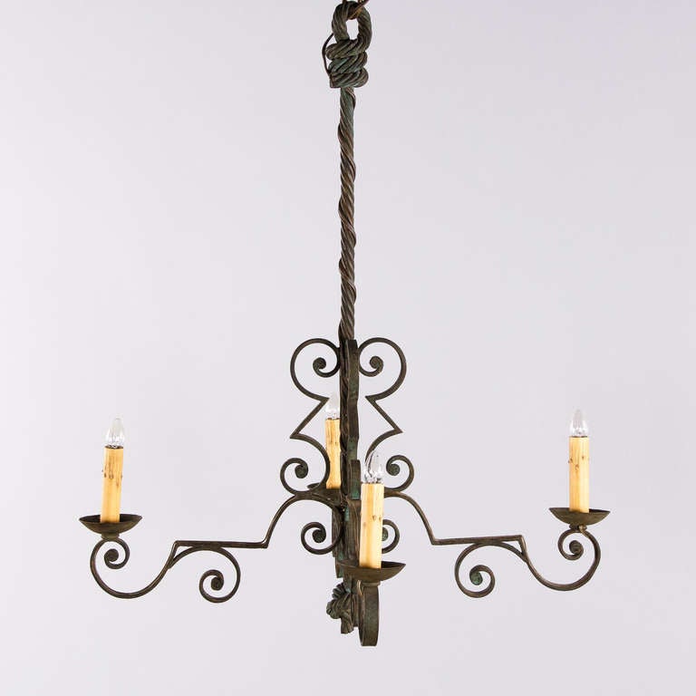 French Wrought Iron Chandelier In Excellent Condition In Austin, TX