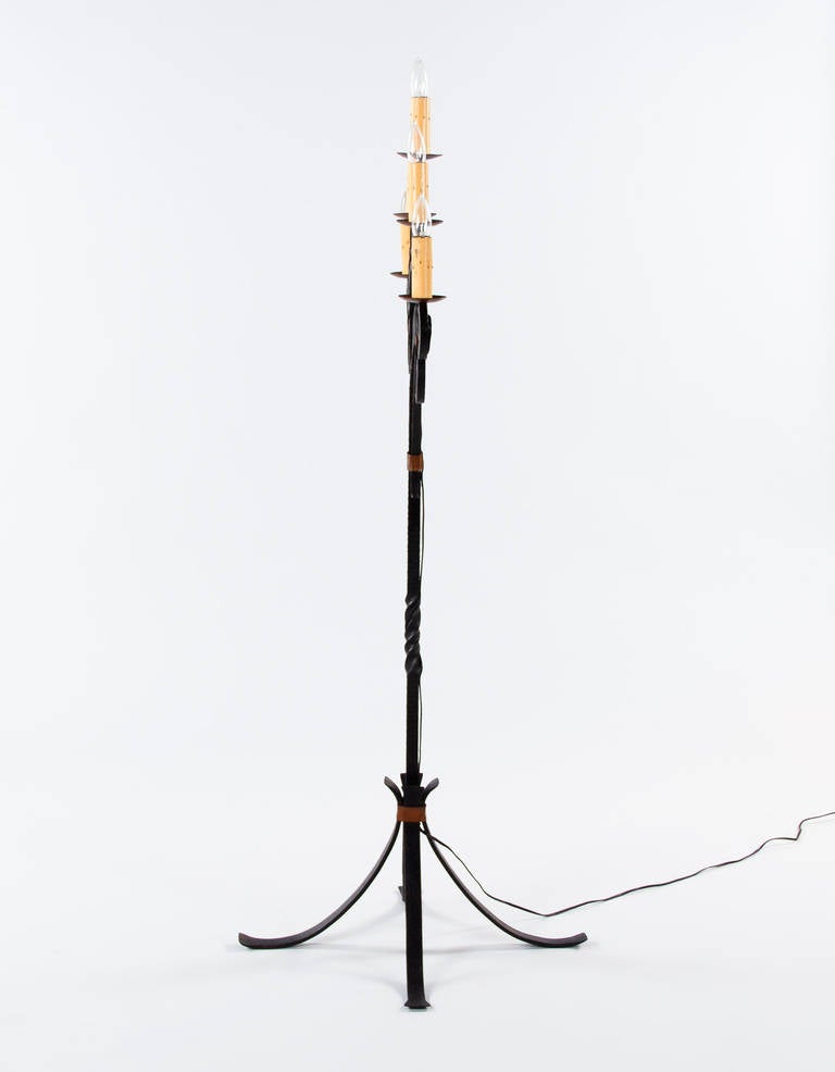 French Gothic Revival Forged Iron Floor Lamp, 1940s 4