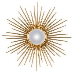French Midcentury Gilded Metal Sunburst Mirror by Chaty Vallauris