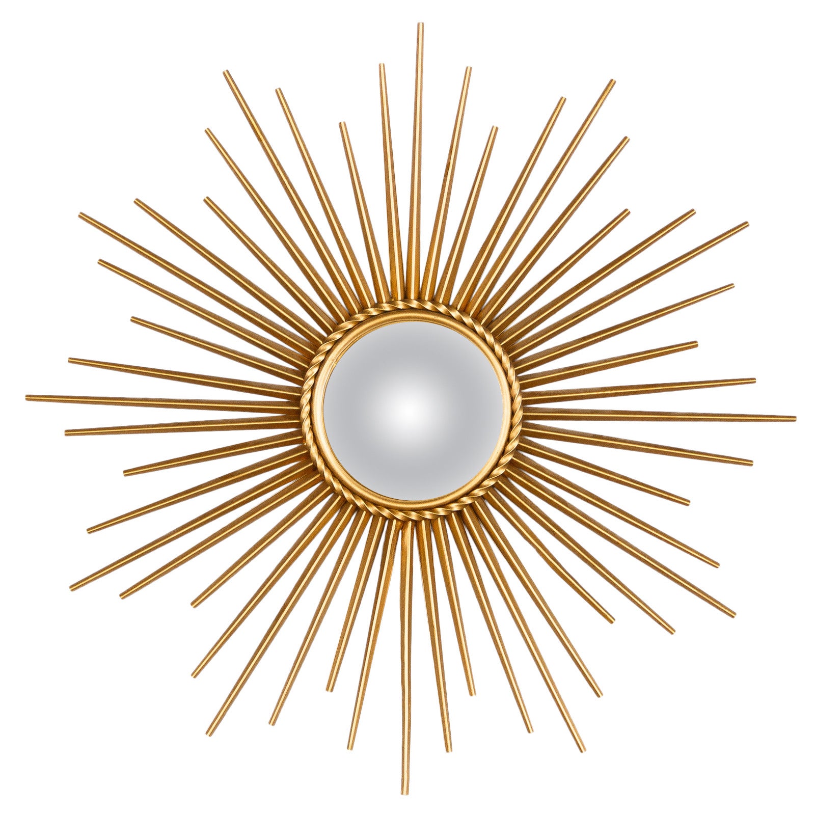 French Midcentury Gilded Metal Sunburst Mirror by Chaty Vallauris
