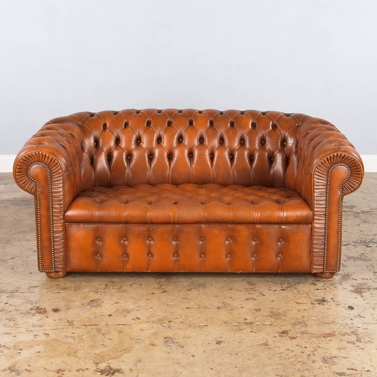 Great Britain (UK) Leather Chesterfield Loveseat Sofa, circa 1940s