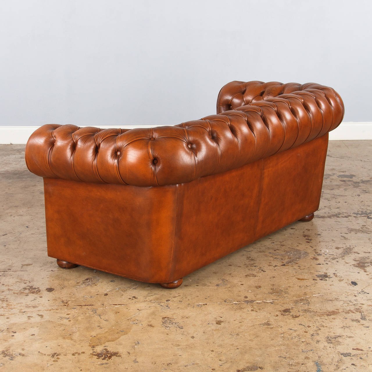 Leather Chesterfield Loveseat Sofa, circa 1940s In Good Condition In Austin, TX