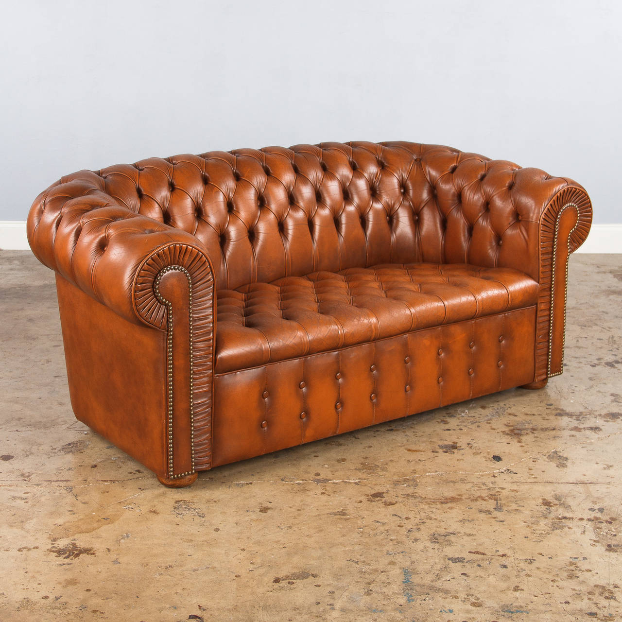 Mid-20th Century Leather Chesterfield Loveseat Sofa, circa 1940s