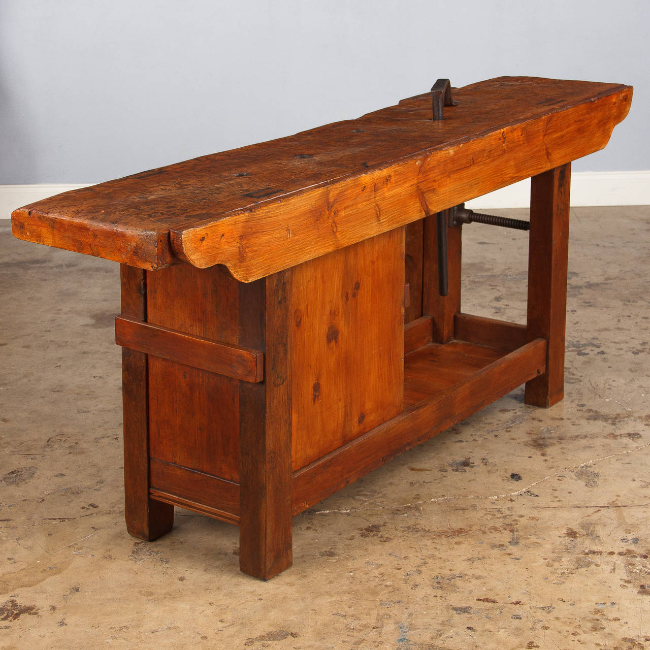 French Industrial Elm Carpenter's Workbench, Dated 1906 1