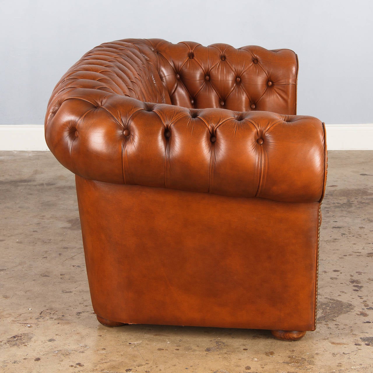 Wood Leather Chesterfield Loveseat Sofa, circa 1940s