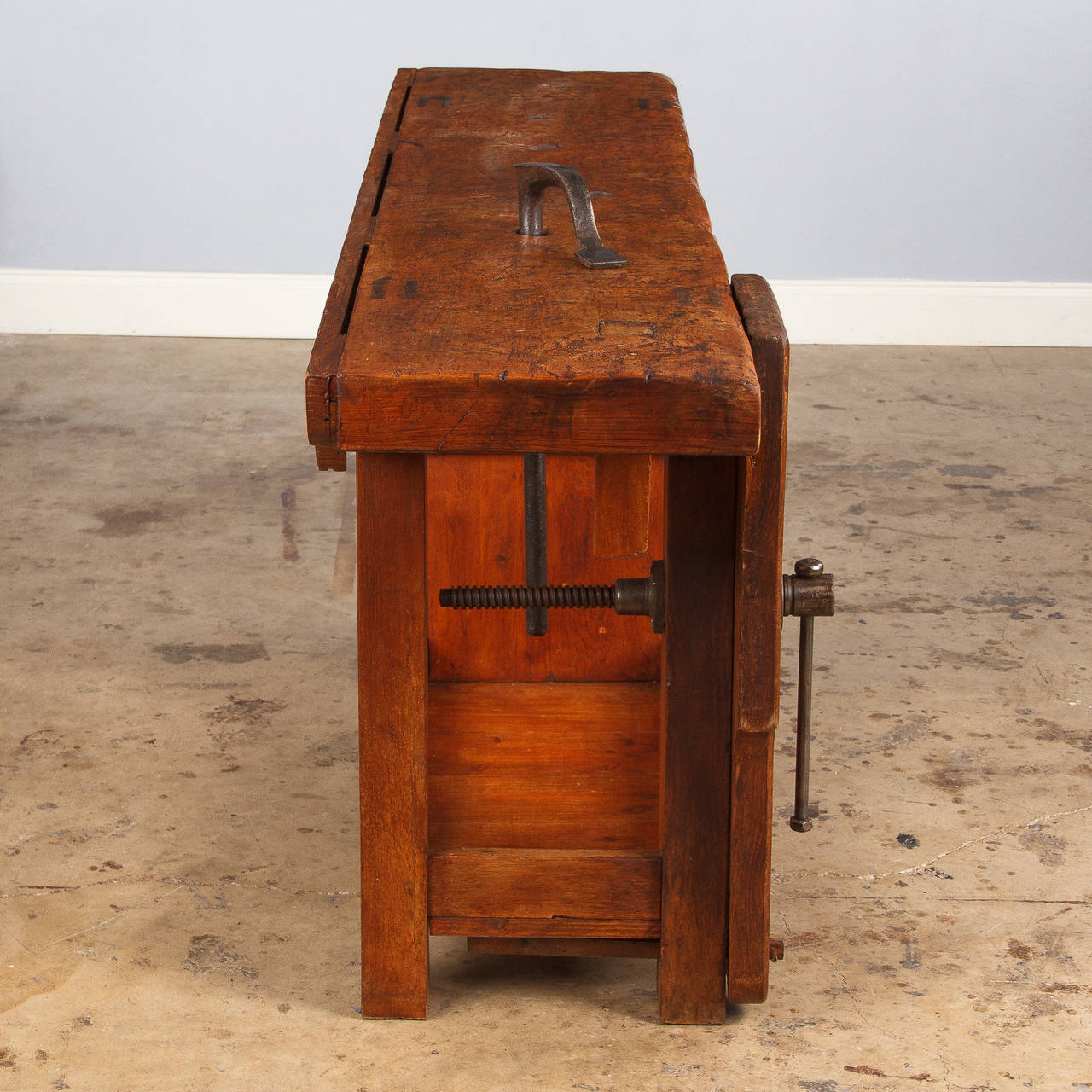 French Industrial Elm Carpenter's Workbench, Dated 1906 2