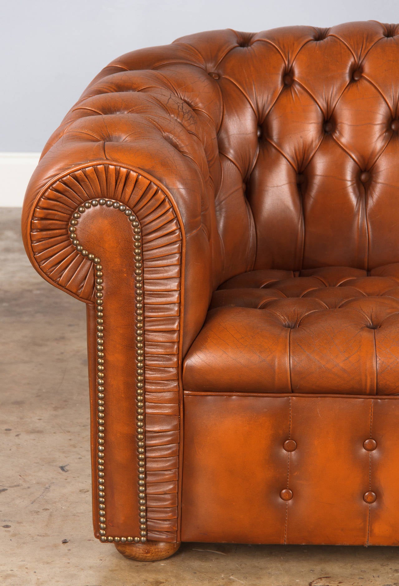 Leather Chesterfield Loveseat Sofa, circa 1940s 1