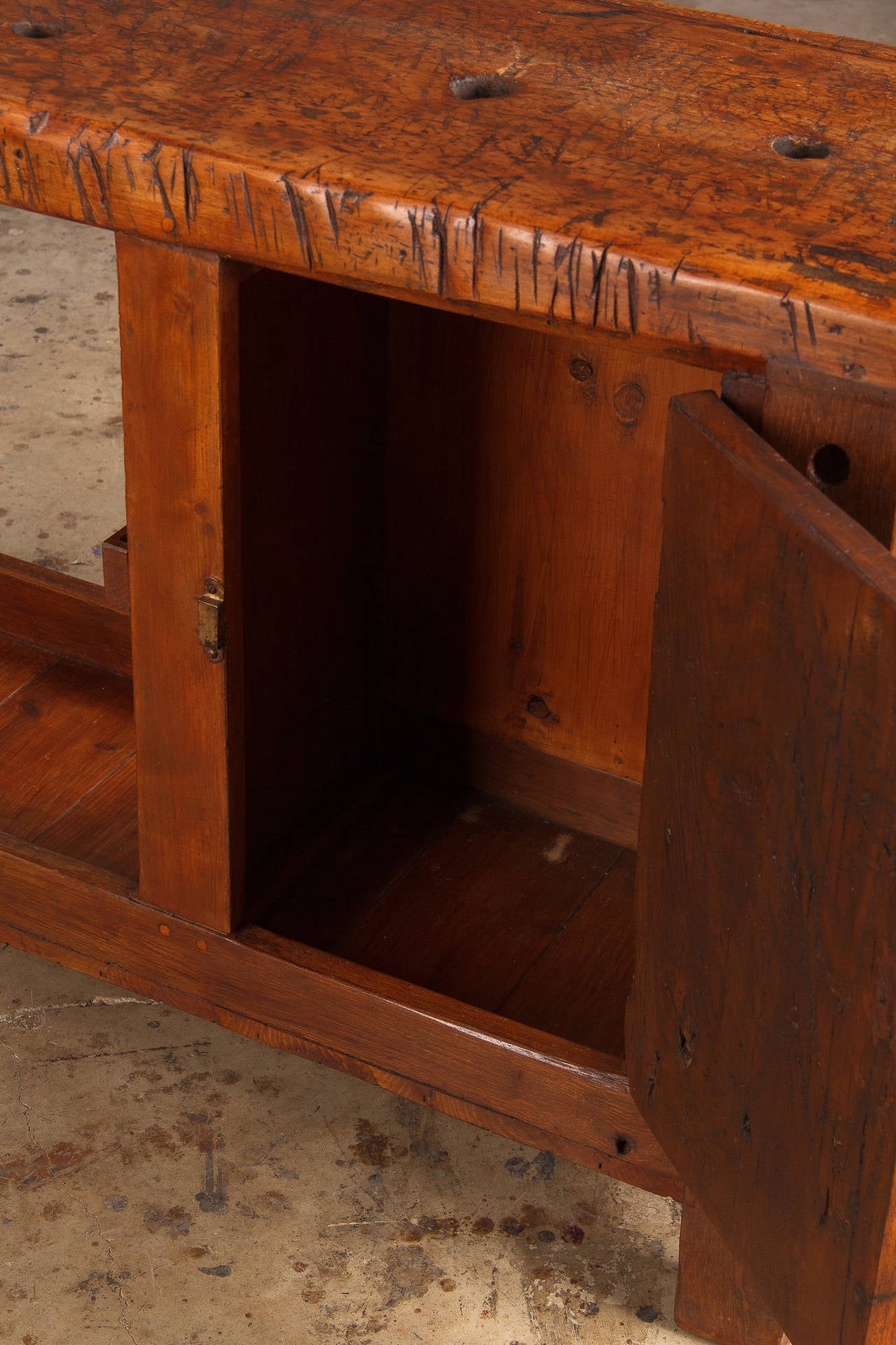 French Industrial Elm Carpenter's Workbench, Dated 1906 5