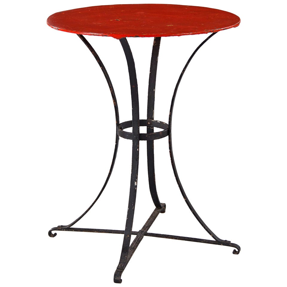 Red and Black French Iron Gueridon Table, 1920s
