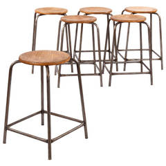 Set of Six French Vintage Industrial Stools