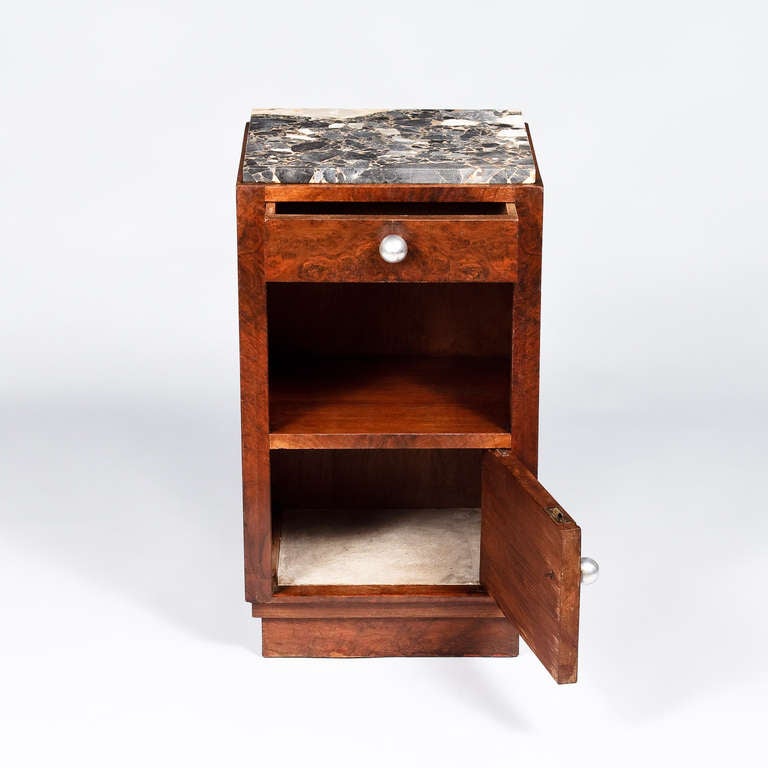 Mid-20th Century French Art Deco Marble-Top Night Stand Cabinet, 1930s