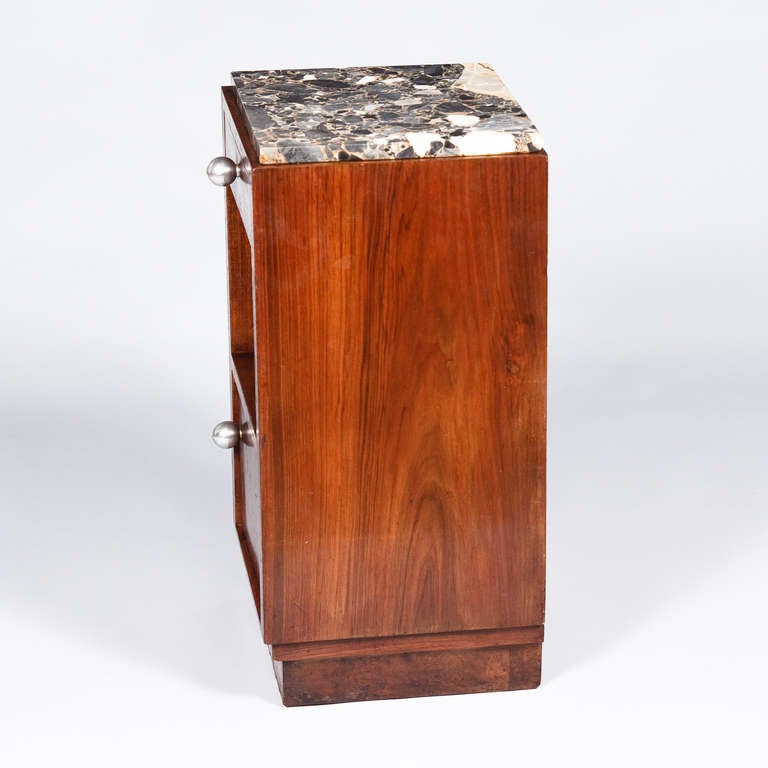 French Art Deco Marble-Top Night Stand Cabinet, 1930s In Good Condition In Austin, TX