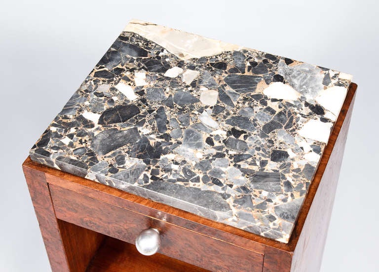 French Art Deco Marble-Top Night Stand Cabinet, 1930s 2