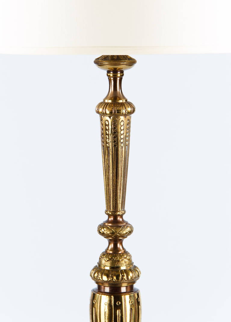Gilt French Louis XVI Style Gilded Bronze Floor Lamp, 1940s