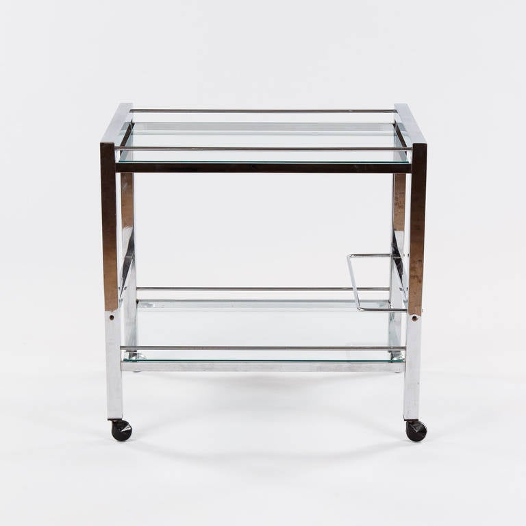French Vintage Chrome Bar Cart, 1970s In Good Condition In Austin, TX
