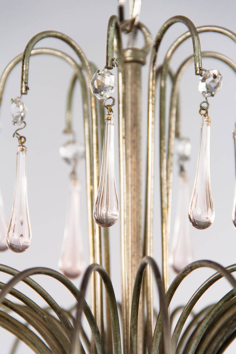 Vintage Murano Pink Teardrop and Crystal Chandelier, 1950s In Good Condition For Sale In Austin, TX