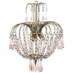 Vintage Murano Pink Teardrop and Crystal Chandelier, 1950s 3