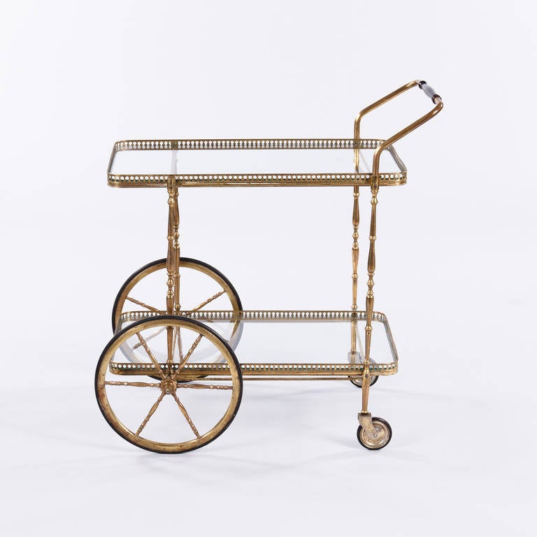Mid-Century Modern Mid-Century French Brass Bar Cart