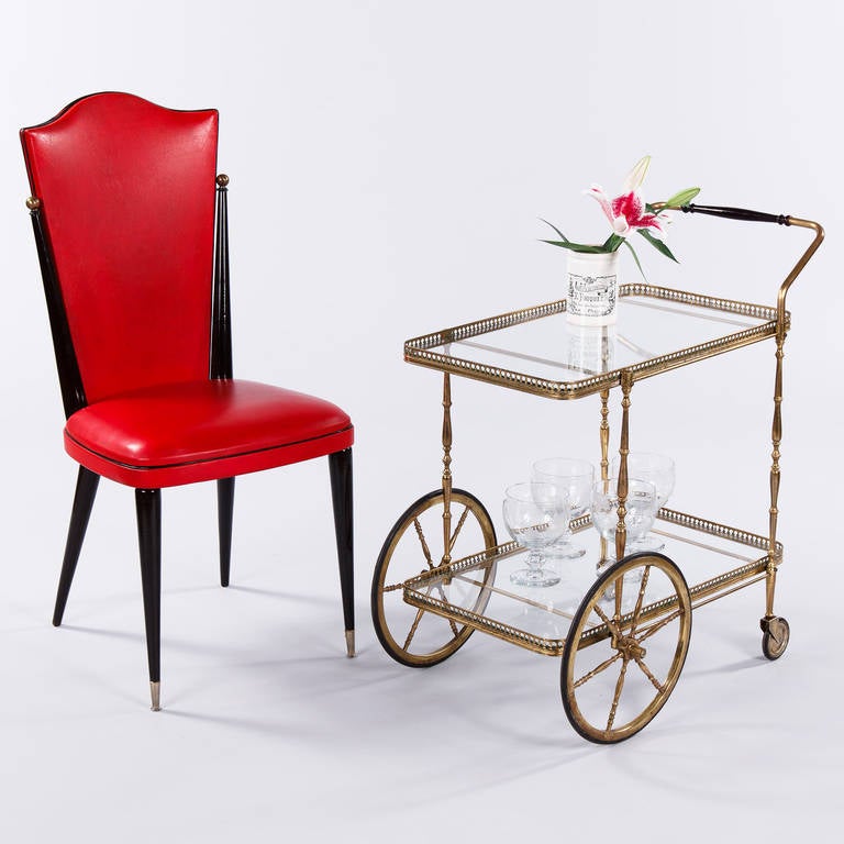 Mid-Century French Brass Bar Cart In Good Condition In Austin, TX