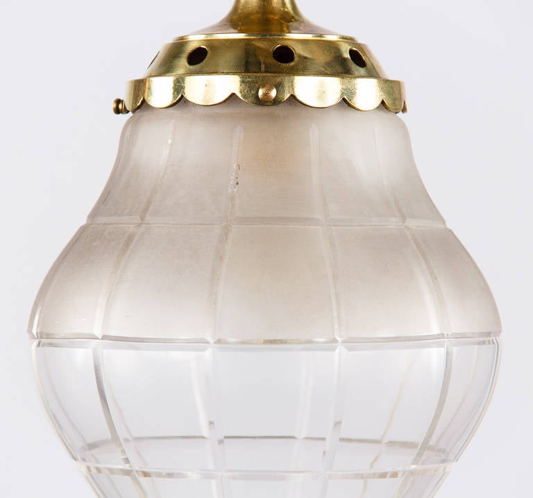 Early 20th Century French Art Nouveau Glass and Brass Lantern, 1900s